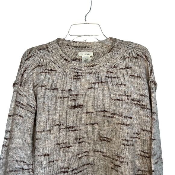 Max Studio Oatmeal Marled Knit Long Sleeve Pullover Sweater - Picture 4 of 8